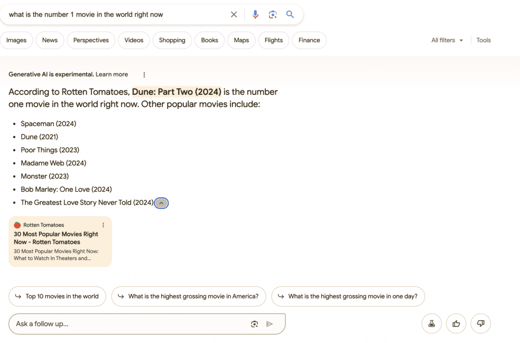 Google SGE populairste film