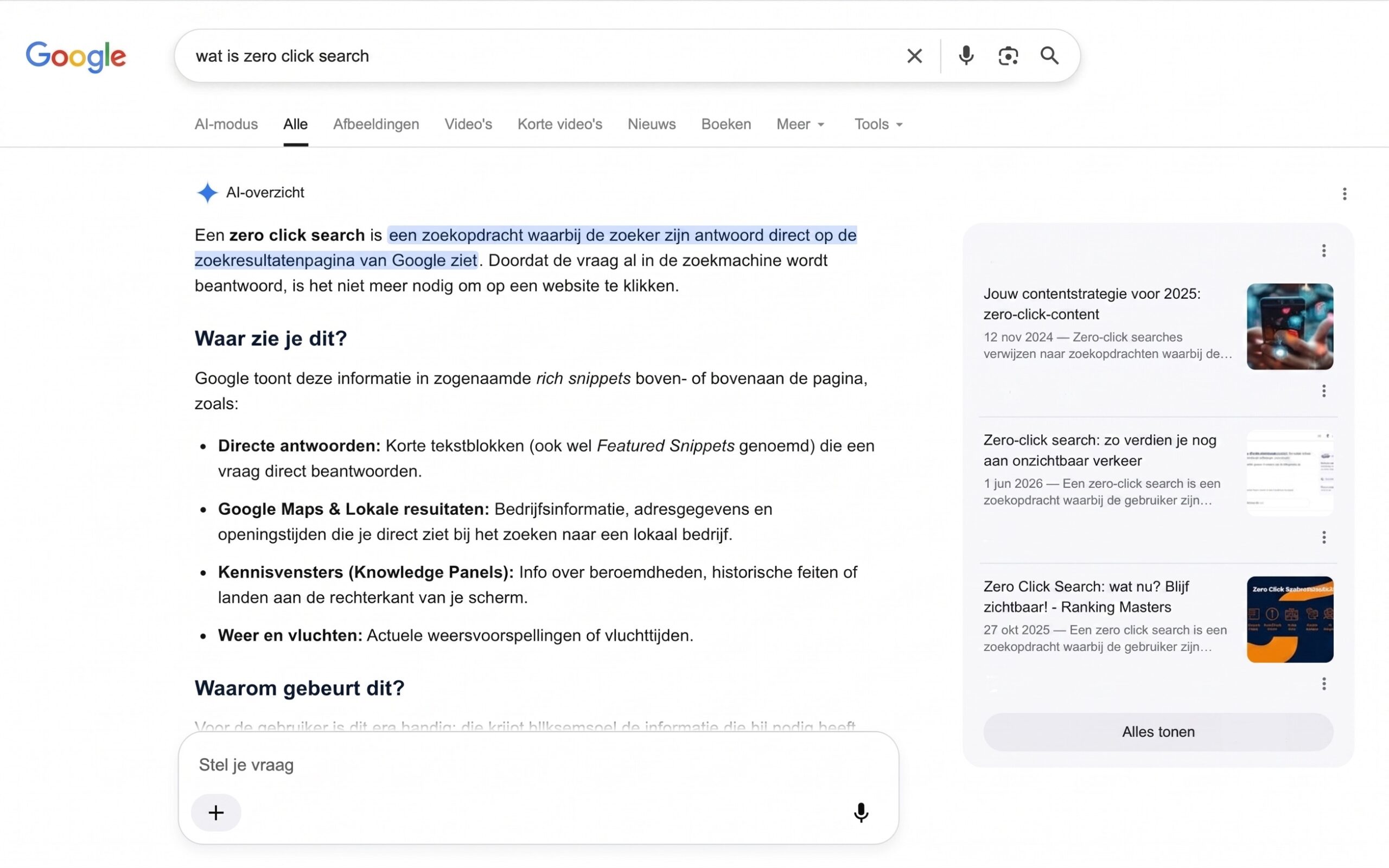 AI snippet Voorbeels AI antwoord